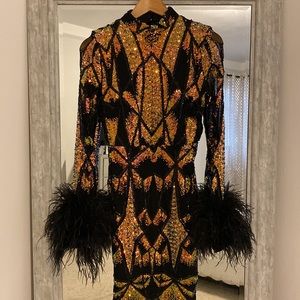 Fashion Nova Sequin and Feather Mini Dress